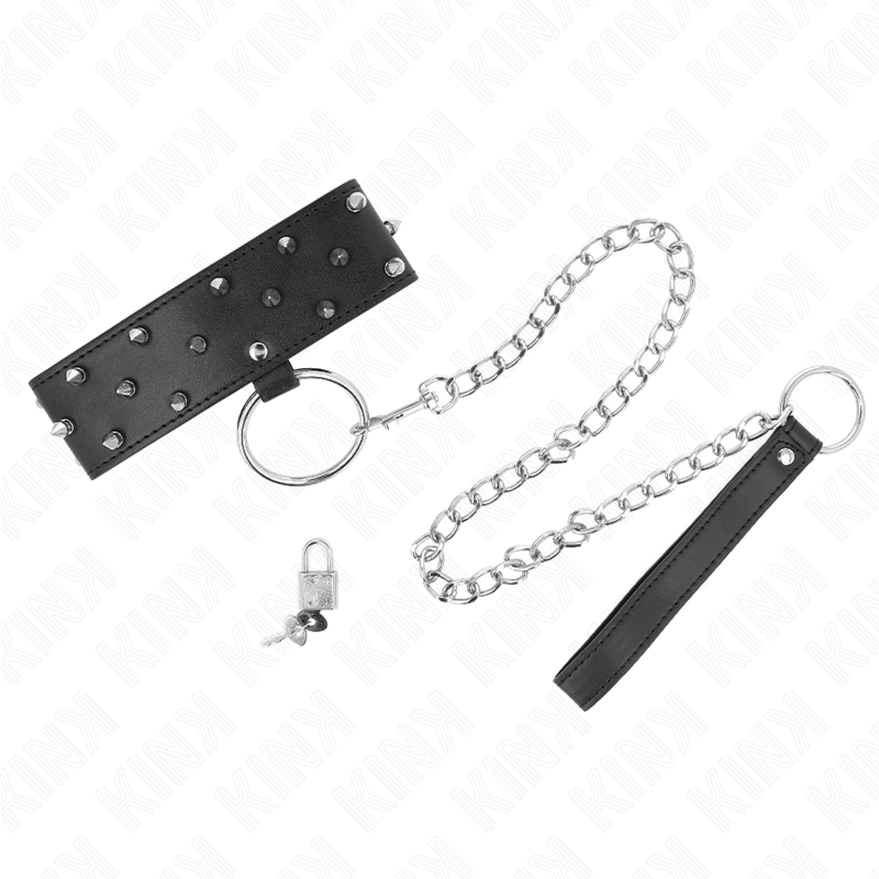 KINK COLLAR & GAG Collier Laisse 65 Cm Clous Argentés Modèle 5 Réglable 36-... — vue détaillée
