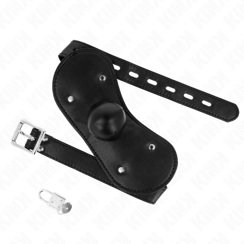 KINK COLLAR & GAG Masque Boucles Ball Gag Serrure Réglable 42-60 Cm — vue détaillée