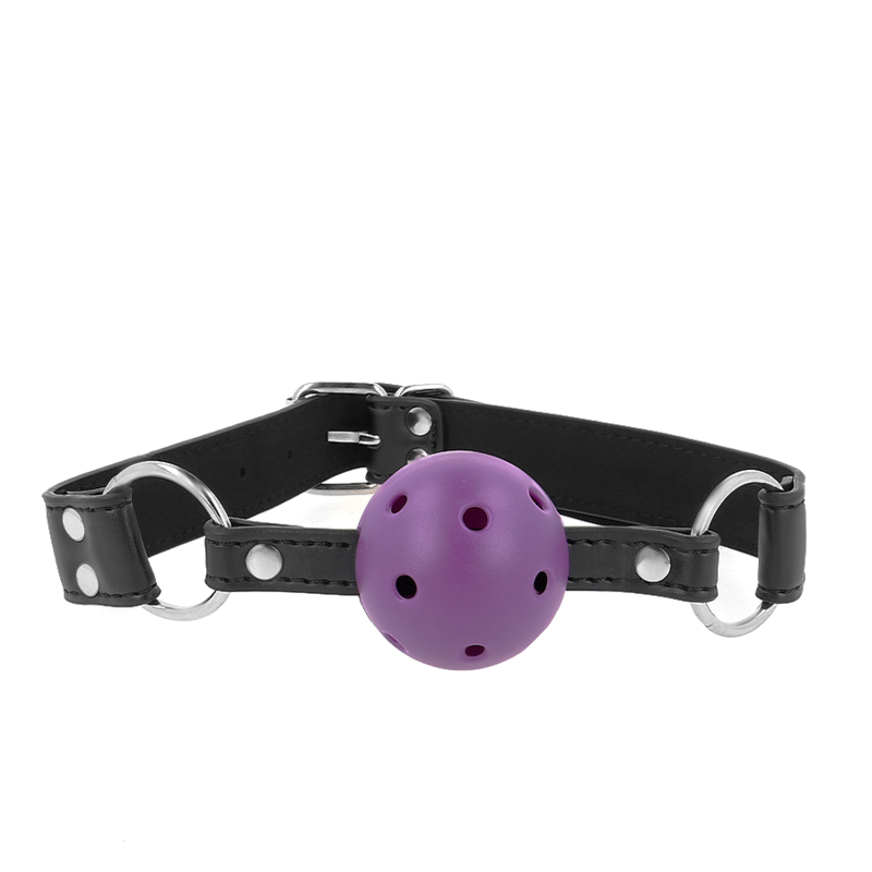 KINK COLLAR & GAG Balle Respirante 4 Cm Bag Double Rivet Violet 62,5 X 2,5 ... - Aura Intime