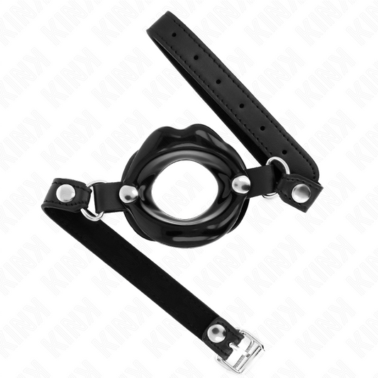 KINK COLLAR & GAG Bâton Lip 8 Cm Sangle Cuir Noir 63 X 2 Cm Ajustable 39-58 Cm - Aura Intime