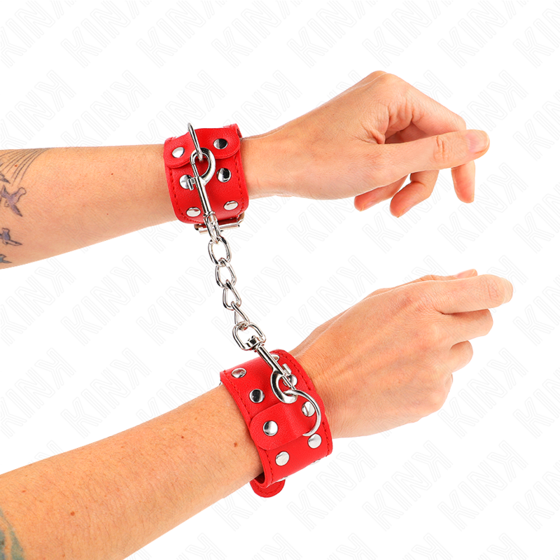 KINK WRIST RESTRAINT Bracelets Double Ligne Clous Réglables Rouge — vue alternative