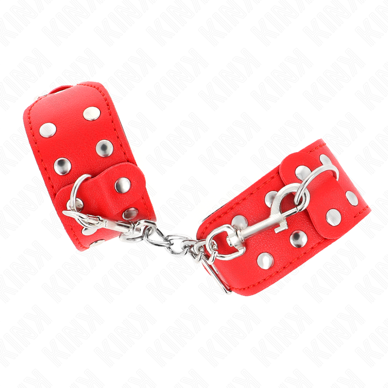 KINK WRIST RESTRAINT Bracelets Double Ligne Clous Réglables Rouge — vue détaillée