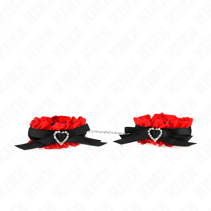 KINK WRIST RESTRAINT Attentes-Poignets Élastiques Dentelle Détails Coeur Rouge... - Aura Intime