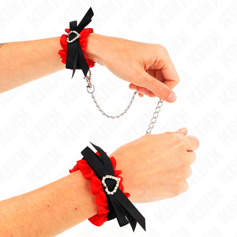 KINK WRIST RESTRAINT Attentes-Poignets Élastiques Dentelle Détails Coeur Rouge... — vue alternative