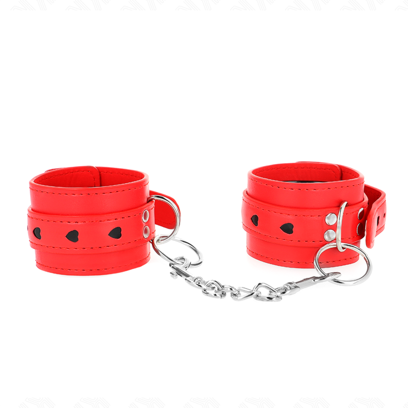KINK WRIST RESTRAINT Appareils-Poignets Rouges Incrustation Coeur Noir Réglabl... - Aura Intime
