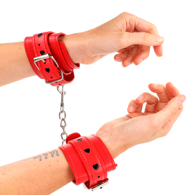 KINK WRIST RESTRAINT Appareils-Poignets Rouges Incrustation Coeur Noir Réglabl... — vue alternative