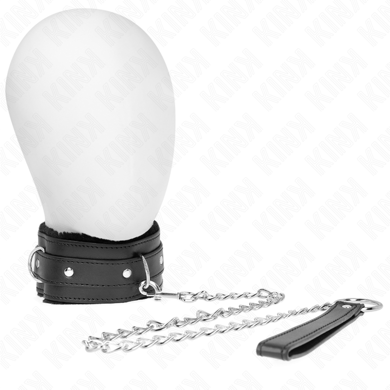 KINK COLLAR & GAG Collier Laisse 65 Cm Restrictions Noir 36-42 Cm X 5,5 Cm - Aura Intime