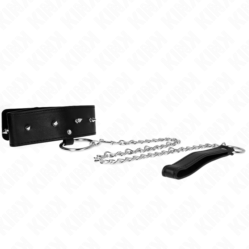 KINK COLLAR & GAG Collier 65 Cm Laisse Clous Argentés Modèle 2 Réglable 36-... — vue détaillée