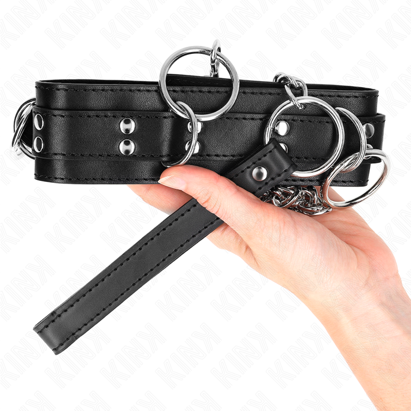 KINK COLLAR & GAG Collier Esclavage 3 Anneaux Sangle 80 Cm 53 X 5 Cm — accessoires inclus