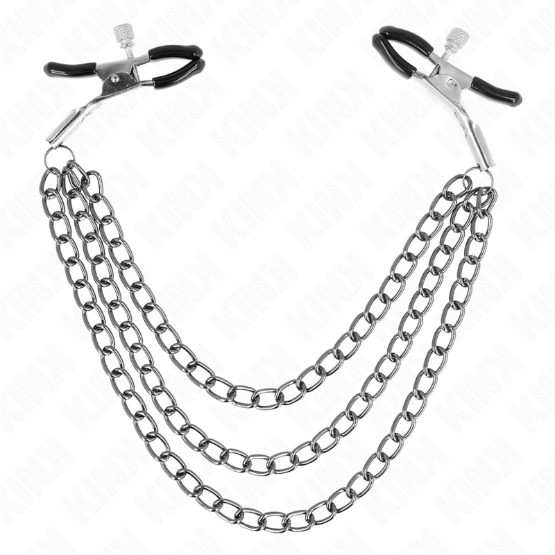 KINK NIPPLE GRIP Pinces À Metelier 3 Chaînes Noires 20/23/28 Cm - Aura Intime