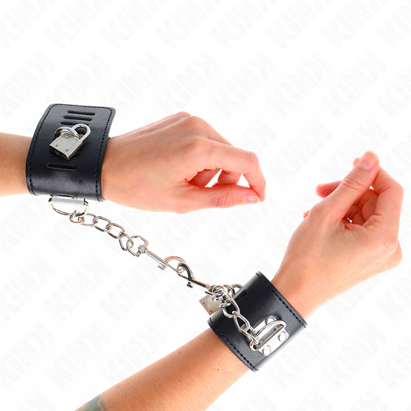 KINK WRIST RESTRAINT Appui-Poignets Fermeture Par Cadenas Noir Ajustable 16-23... - Aura Intime