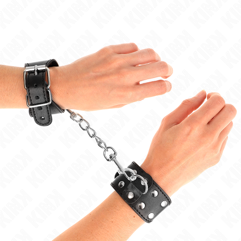 KINK WRIST RESTRAINT Bracelets Double Ligne Clous Réglables Noir - Aura Intime