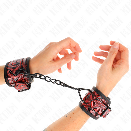 KINK WRIST RESTRAINT Appui-Poignets Motif Diamant Rouge Foncé Réglable 17-26 C... - Aura Intime
