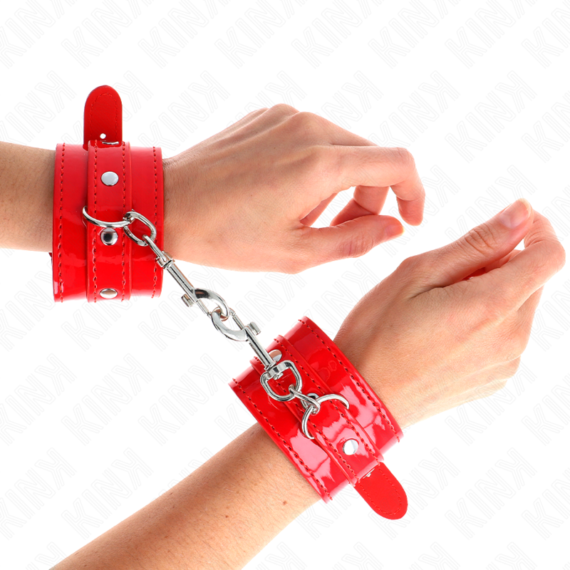 KINK WRIST RESTRAINT Manchettes Brillantes Rouge Ajustables 23-33 Cm - Aura Intime