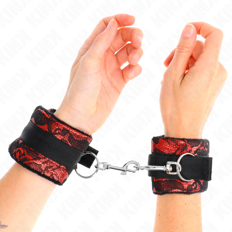 KINK WRIST RESTRAINT Attentes-Poignets Courtes Dentelle Velours Reliure Nylon ... - Aura Intime
