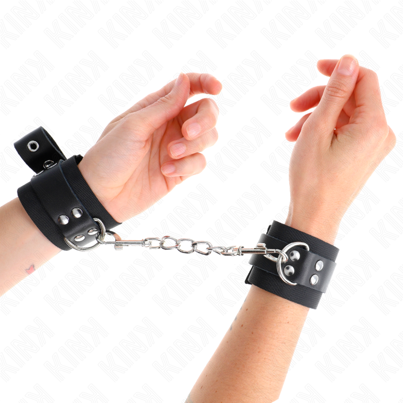 KINK WRIST RESTRAINT Appui-Poignets Nylon Noir Ceinture Cuir Noir Ajustable 19... - Aura Intime