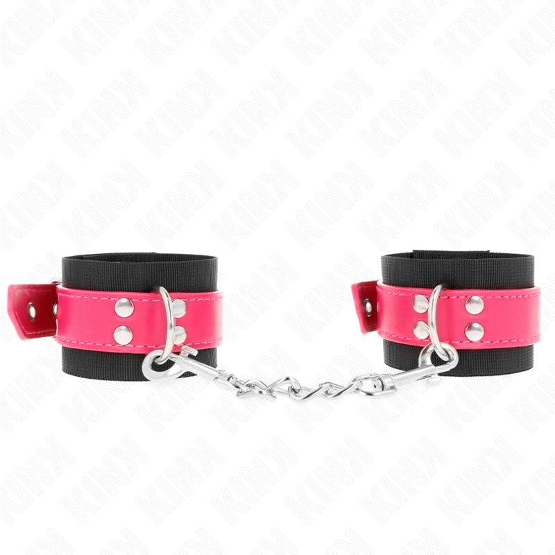 KINK WRIST RESTRAINT Appui-Poignets Nylon Noir Ceinture Cuirette Rose Frambois... — vue détaillée