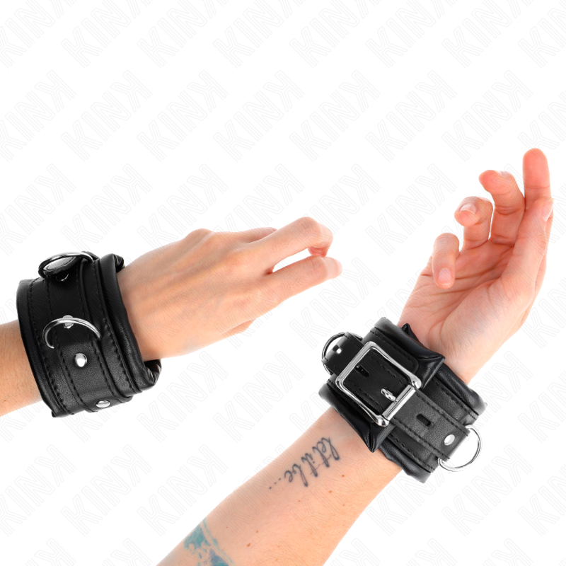 KINK WRIST RESTRAINT Appui-Poignets Lourds Doublés Fourrure Noire Réglables 20... - Aura Intime
