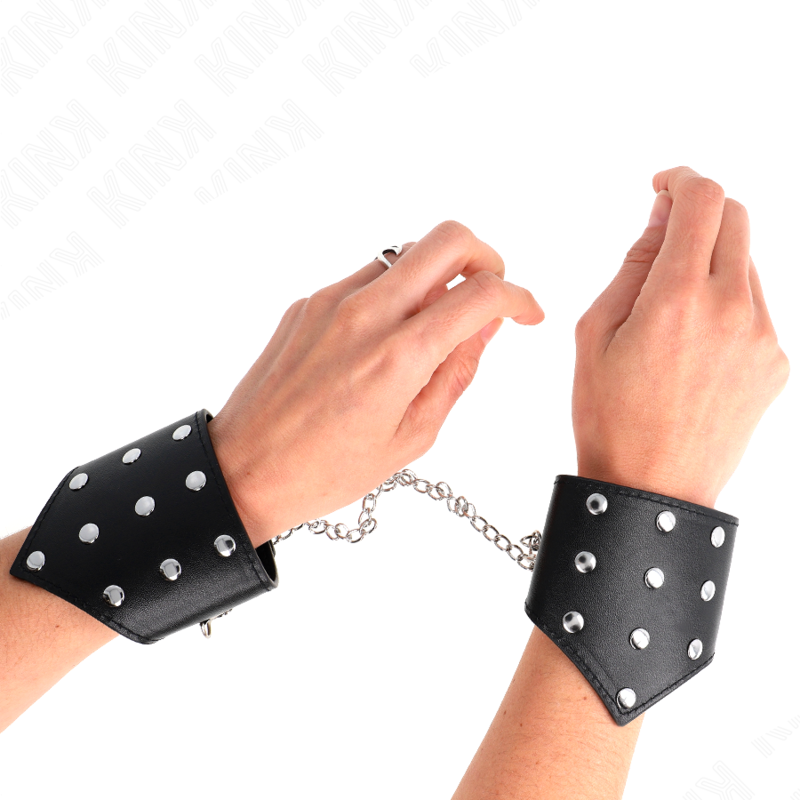 KINK WRIST RESTRAINT Bracelets Style Point Noir Chaîne Réglable 17-23 Cm X 8,5 Cm - Aura Intime