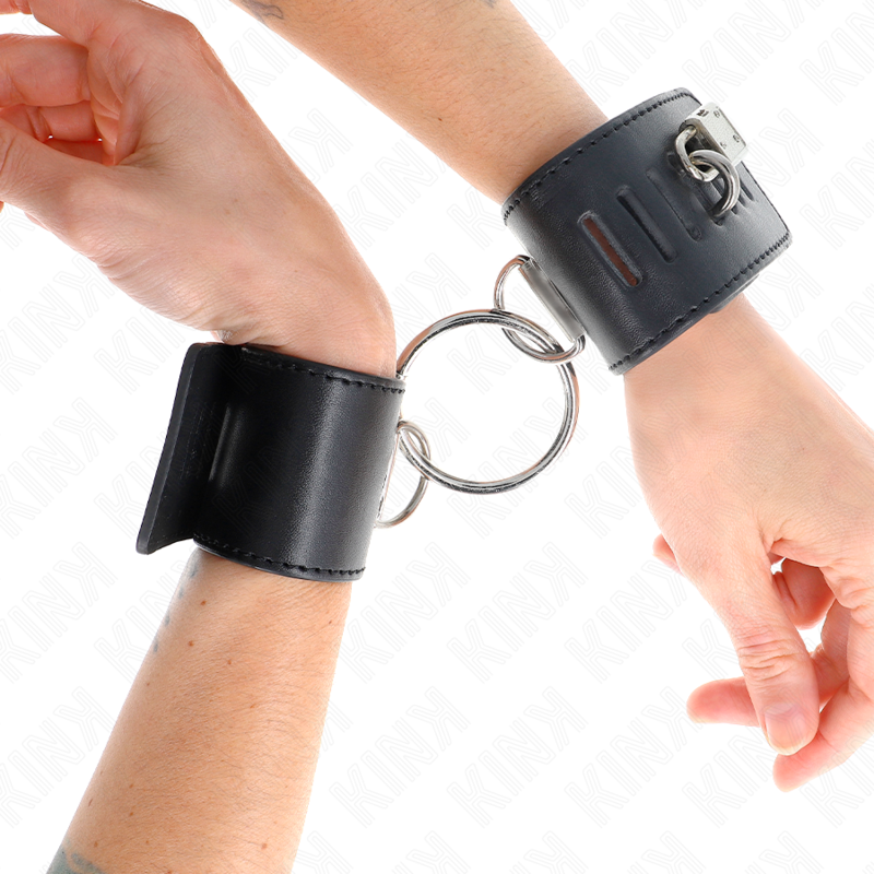 KINK WRIST RESTRAINT Appui-Poignets Fixes Anneau Fermeture Par Cadenas Noir Aj... - Aura Intime