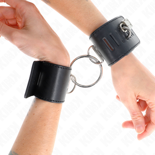 KINK WRIST RESTRAINT Appui-Poignets Fixes Anneau Fermeture Par Cadenas Noir Aj... - Aura Intime