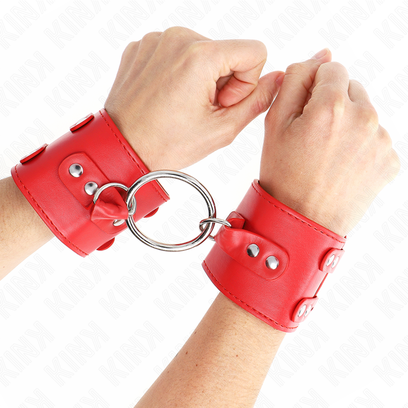 KINK WRIST RESTRAINT Appui-Poignets Fixes Anneau Clous Réglables Rouge 17-22 C... - Aura Intime