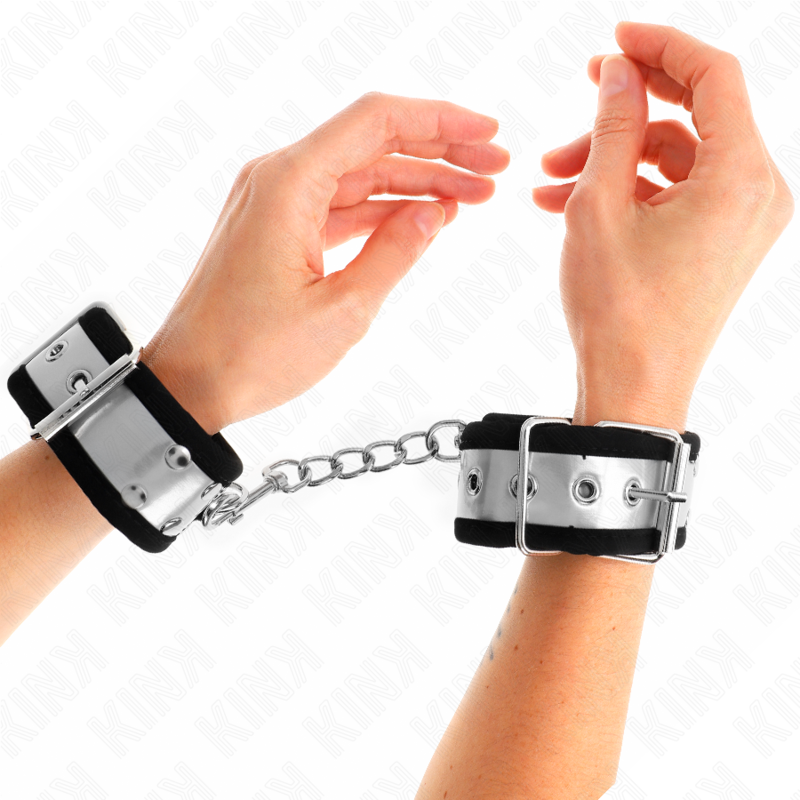 KINK WRIST RESTRAINT Appui-Poignets Fins Noir / Argent 30 X 4 Cm - Aura Intime