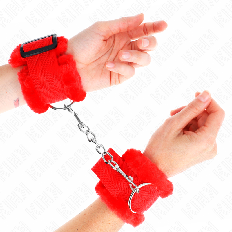 KINK WRIST RESTRAINT Appui-Poignets Doublés Fourrure Rouge Ajustable 17-31 Cm ... - Aura Intime