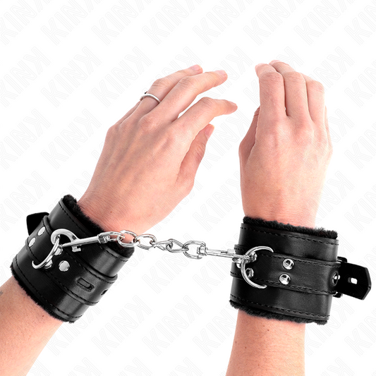 KINK WRIST RESTRAINT Appui-Poignets Doublés Fourrure Trous Carrés Noir Ceintur... - Aura Intime