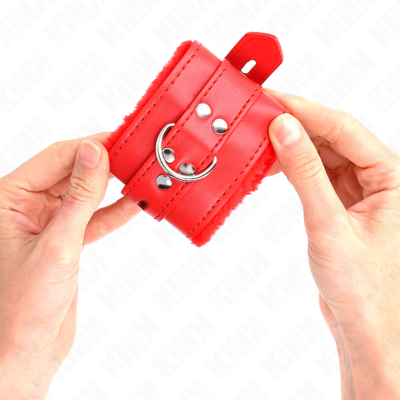 KINK WRIST RESTRAINT Appui-Poignets Doublés Fourrure Trous Carrés Rouge Ceintu... — vue arrière