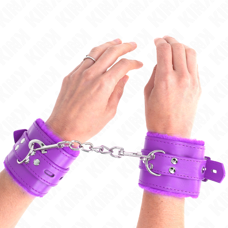 KINK WRIST RESTRAINT Appui-Poignets Doublés Fourrure Trous Carrés Violet Ceint... - Aura Intime