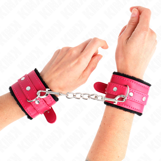 KINK WRIST RESTRAINT Appui-Poignets Doublés Fourrure Premium Noir Ceinture Ros... - Aura Intime