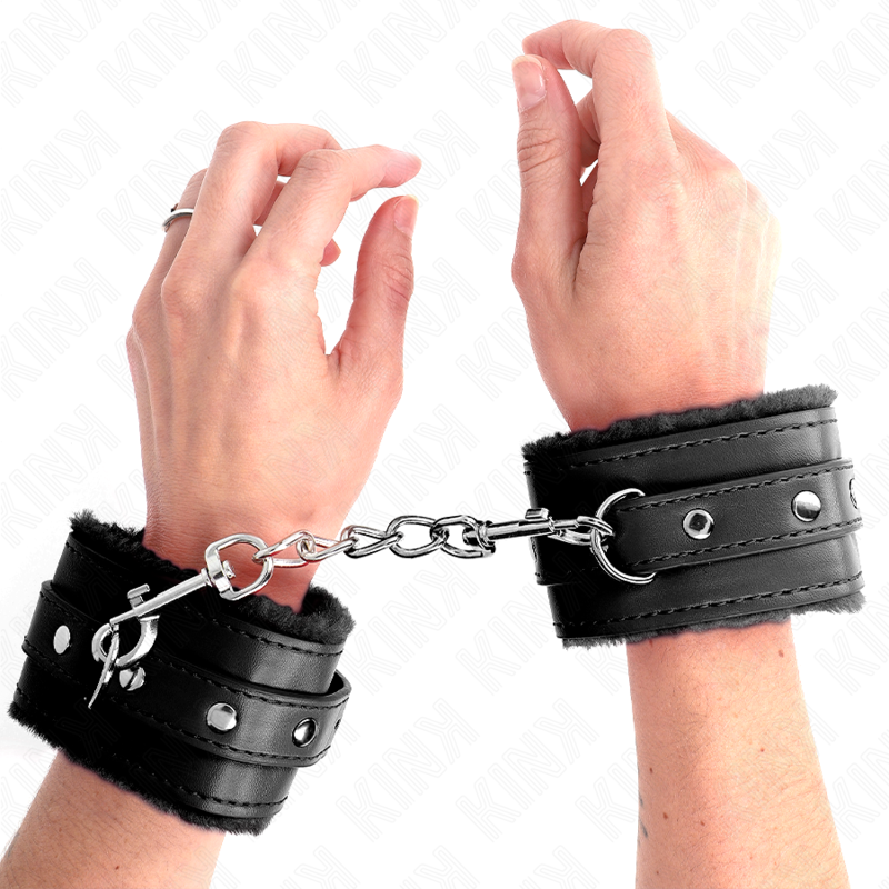 KINK WRIST RESTRAINT Appui-Poignets Doublés Fourrure Premium Noir Ceinture Noi... - Aura Intime