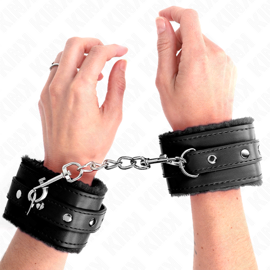 KINK WRIST RESTRAINT Appui-Poignets Doublés Fourrure Premium Noir Ceinture Noi... - Aura Intime