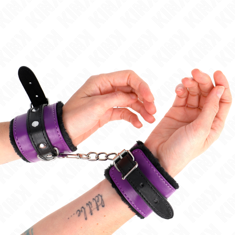 KINK WRIST RESTRAINT Appui-Poignets Doublés Fourrure Premium Noir Ceinture Vio... - Aura Intime
