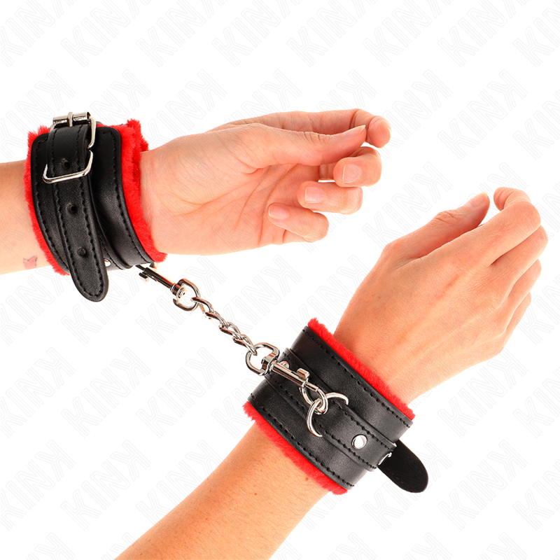 KINK WRIST RESTRAINT Appui-Poignets Doublés Fourrure Premium Rouge Ceinture No... - Aura Intime