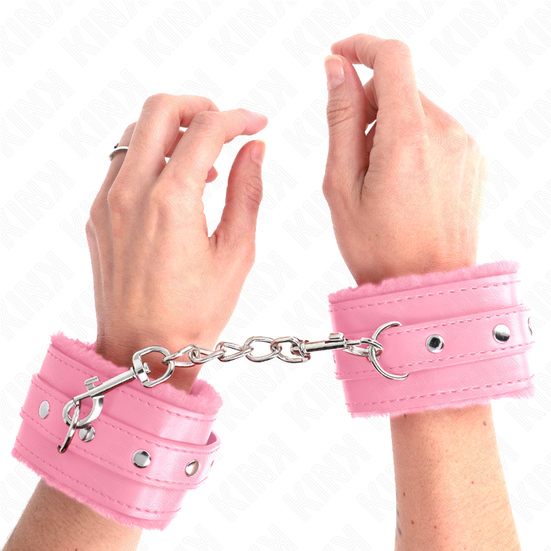 KINK WRIST RESTRAINT Appui-Poignets Doublés Fourrure Premium Rose Ceinture Ros... - Aura Intime
