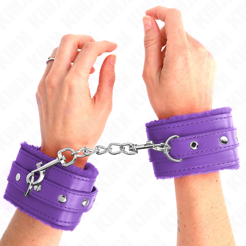 KINK WRIST RESTRAINT Appui-Poignets Doublés Fourrure Premium Violet Ceinture V... - Aura Intime