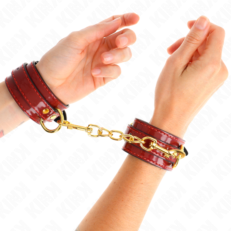 KINK WRIST RESTRAINT Poignets Joanna Angel Rouge Ajustables Chaîne Or 16,5-26 ... - Aura Intime