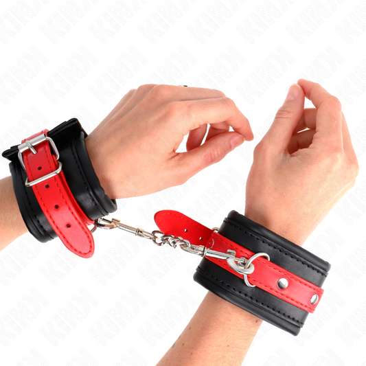 KINK WRIST RESTRAINT Appui-Poignets Noir Ceinture Rouge Ajustable 17-28 Cm X 6 Cm - Aura Intime