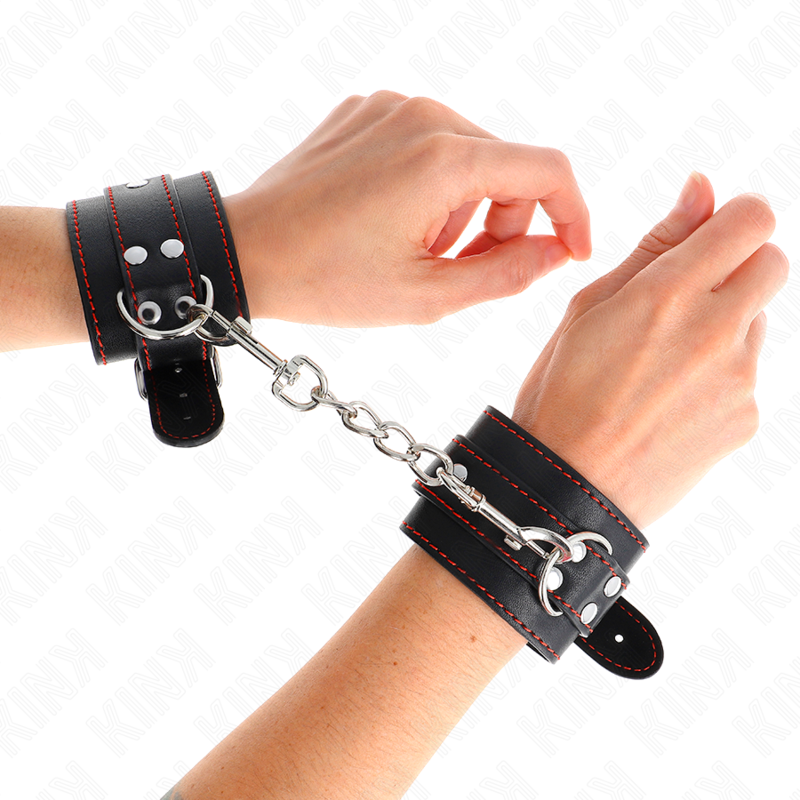 KINK WRIST RESTRAINT Appui-Poignets Noir Doublure Rouge Réglable 20-28 Cm X 5,... - Aura Intime