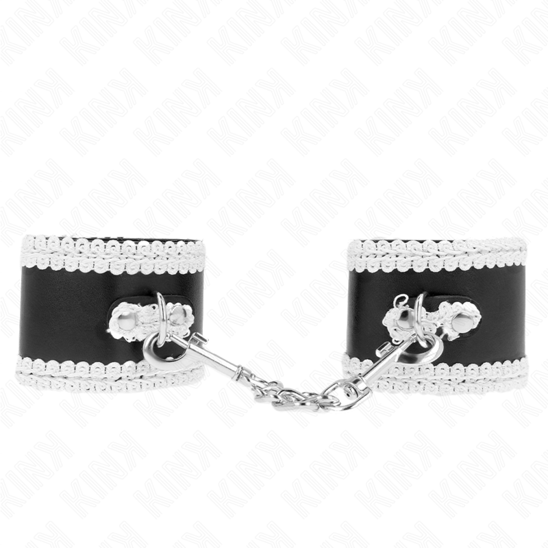KINK WRIST RESTRAINT Appui-Poignets Noir Dentelle Décorée Blanche Réglable 20-... — vue détaillée