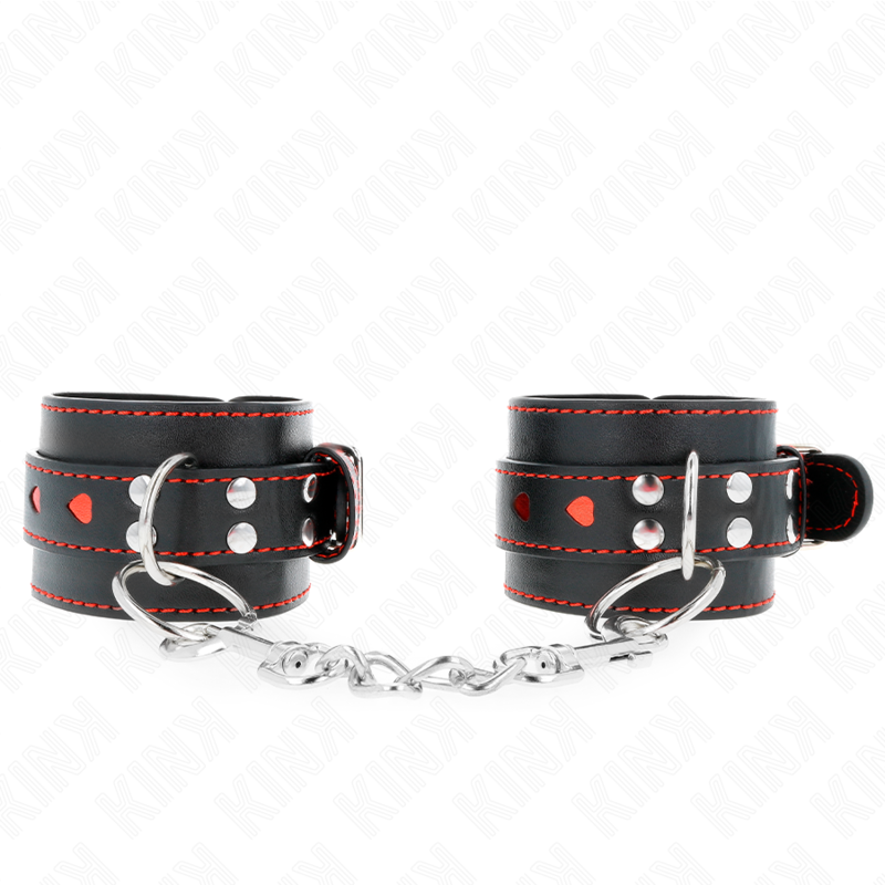 KINK WRIST RESTRAINT Appui-Poignets Noir Incrustation Coeur Rouge Réglable 21-... — vue détaillée