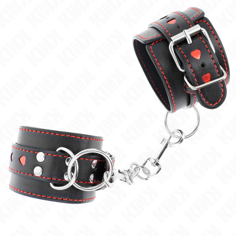 KINK WRIST RESTRAINT Appui-Poignets Noir Incrustation Coeur Rouge Réglable 21-... — vue alternative