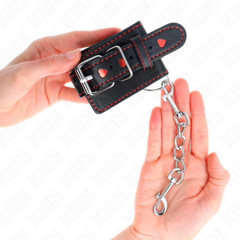 KINK WRIST RESTRAINT Appui-Poignets Noir Incrustation Coeur Rouge Réglable 21-... — vue arrière