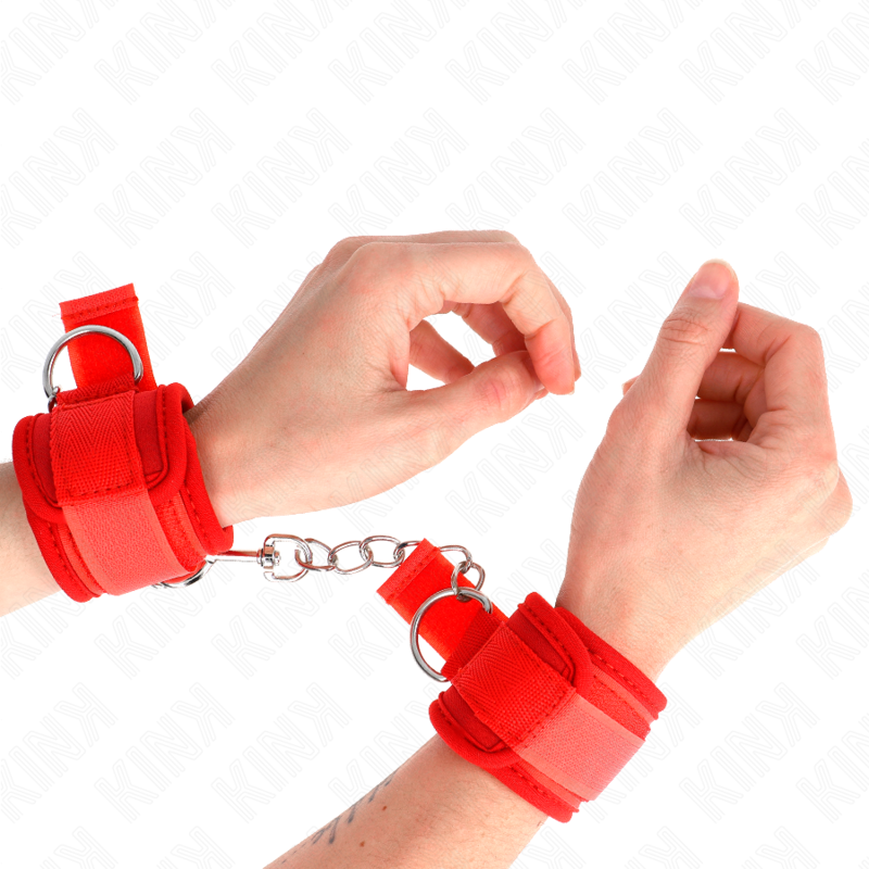 KINK WRIST RESTRAINT Attentes-Poignets Néoprène Rouge 42 X 5 Cm - Aura Intime