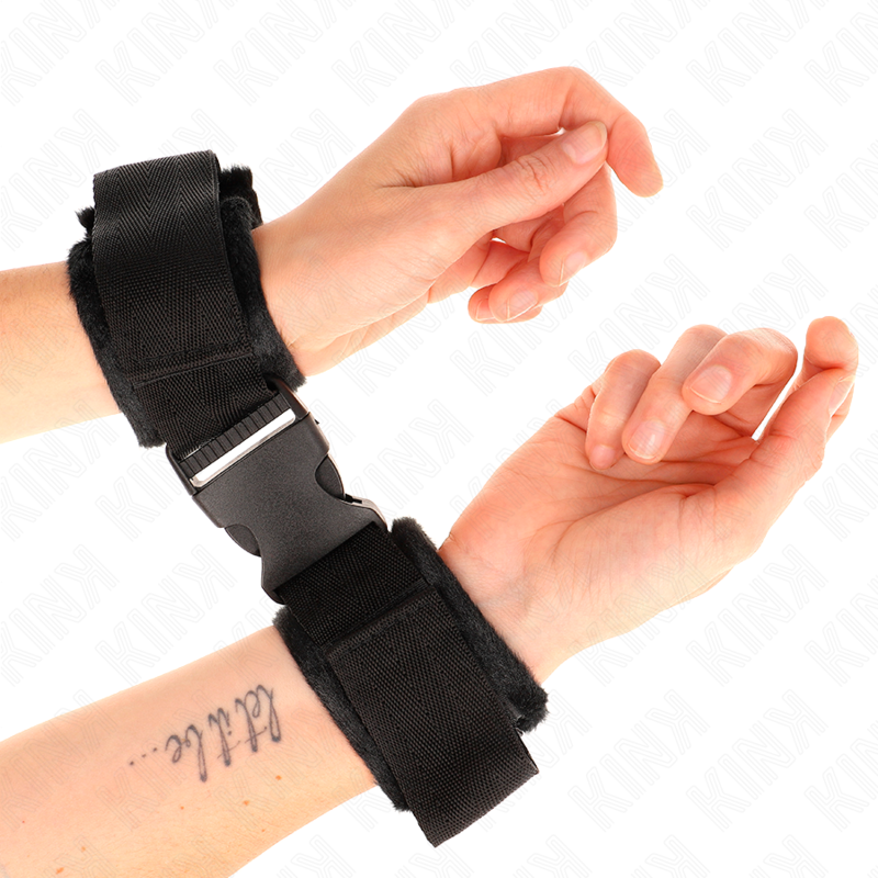 KINK WRIST RESTRAINT Appareils-Poignets À Crochet Boucle Nylon Rouge-Noir Modè... - Aura Intime