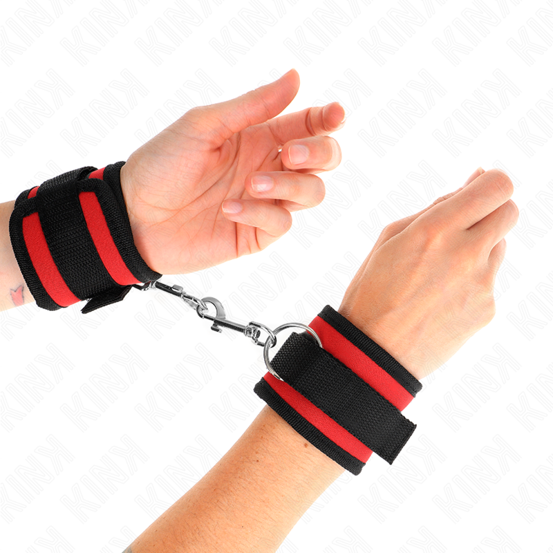 KINK WRIST RESTRAINT Appareils-Poignets À Crochet Boucle Nylon Rouge-Noir Modè... - Aura Intime
