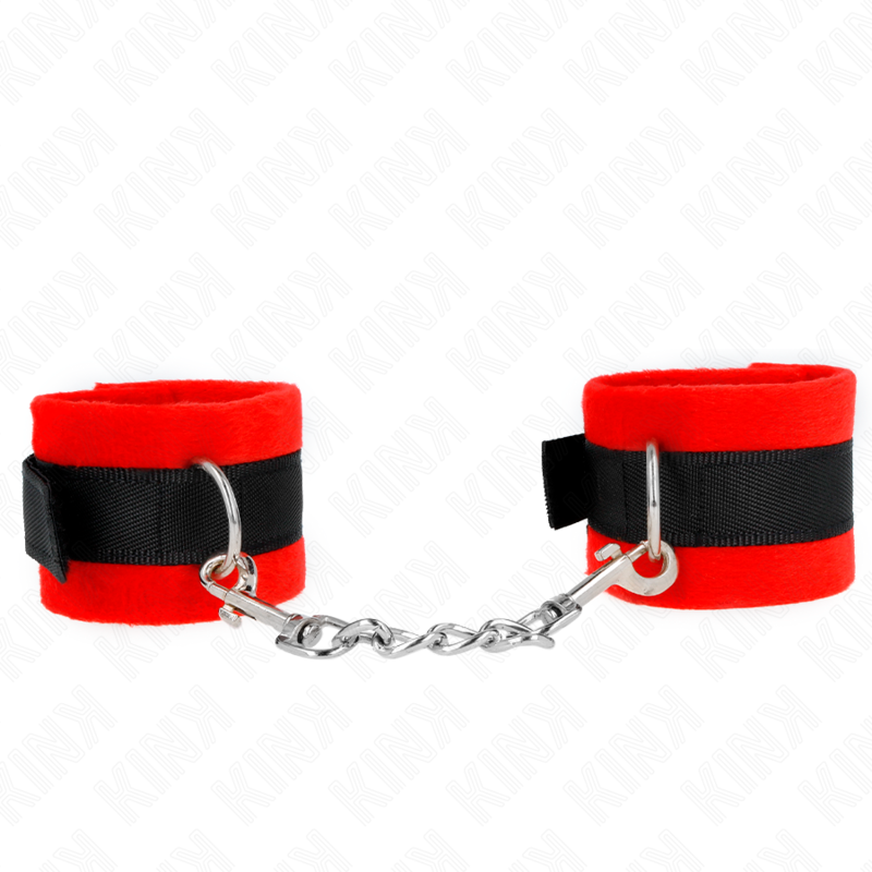 KINK WRIST RESTRAINT Manchettes Débutant Fourrure Noir-Rouge 30 X 7 Cm — vue détaillée