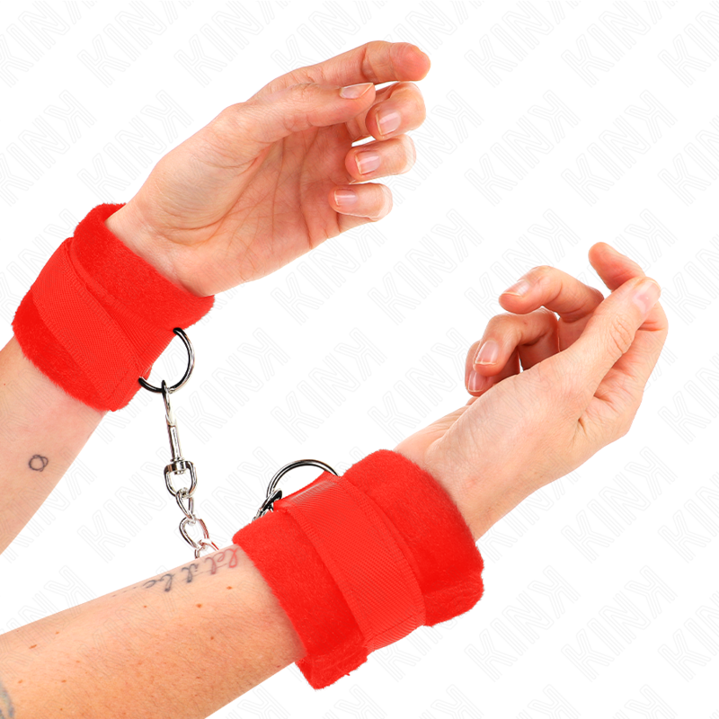 KINK WRIST RESTRAINT Manchettes Débutant Fourrure Rouge 30 X 7 Cm - Aura Intime